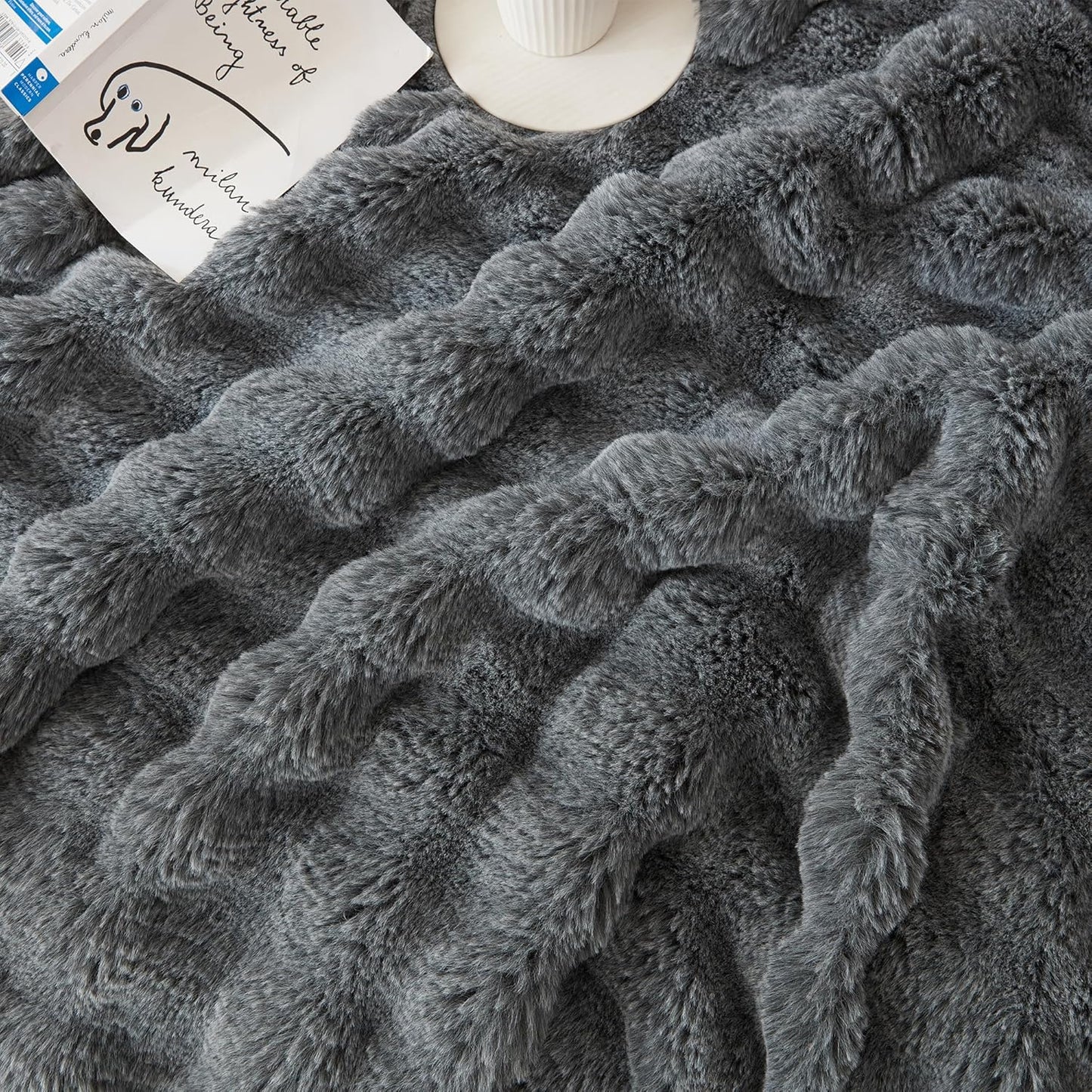 COOVA Faux Fur Throw Blanket for Couch, Cozy Soft and Fuzzy Plush Rabbit Fur Bubble Blanket for Sofa Bedroom Living Room, 50x60 Inches Tie Dye Brown