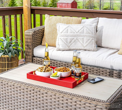 Home Redefined Beautiful Modern Elegant 17.5"x12" Rectangle Classic Black Faux Leather Decorative Tray Ottoman Coffee Table Perfume Living Room Kitchen Serving Tray with Handles for All Occasion's
