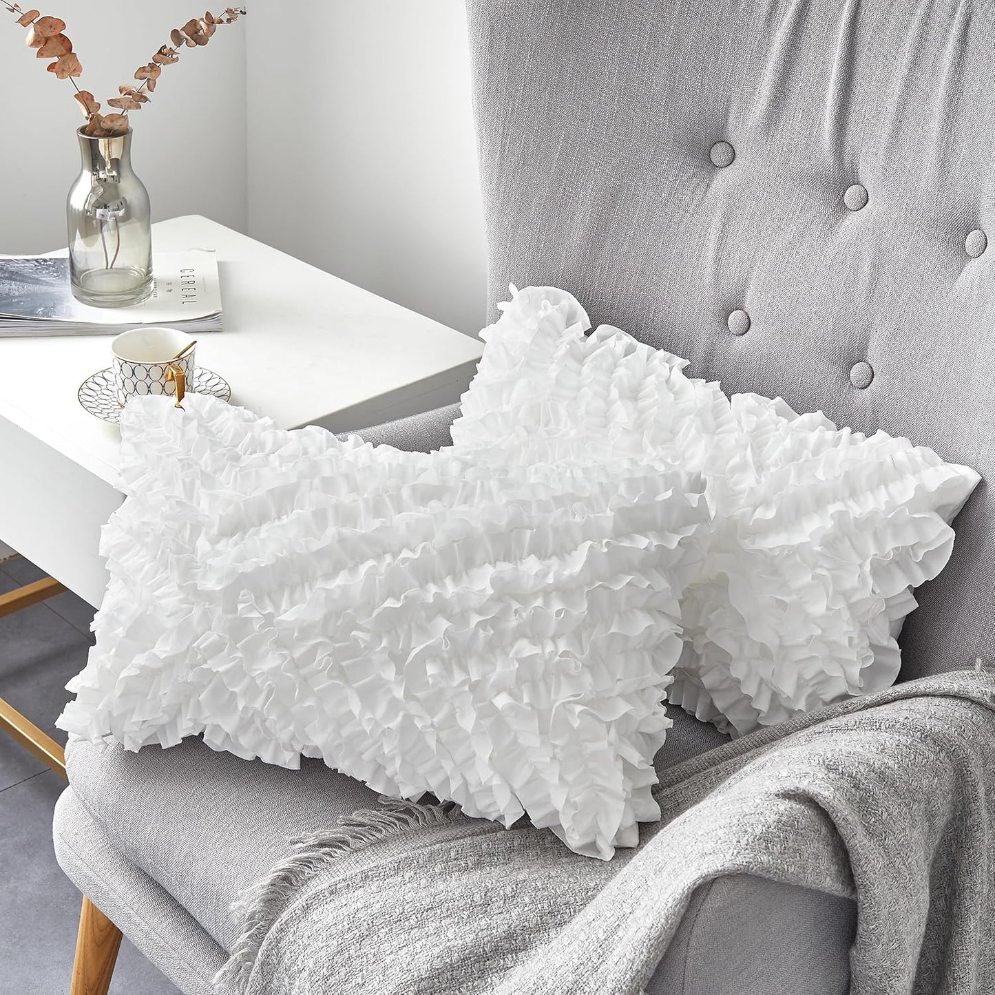 Oubonun 18"x18" Pillow Inserts (Set of 2) - Throw Pillow Inserts with 100% Cotton Cover - 18 Inch Square Interior Sofa Pillow Inserts - Decorative Pillow Insert Pair - White Couch Pillow