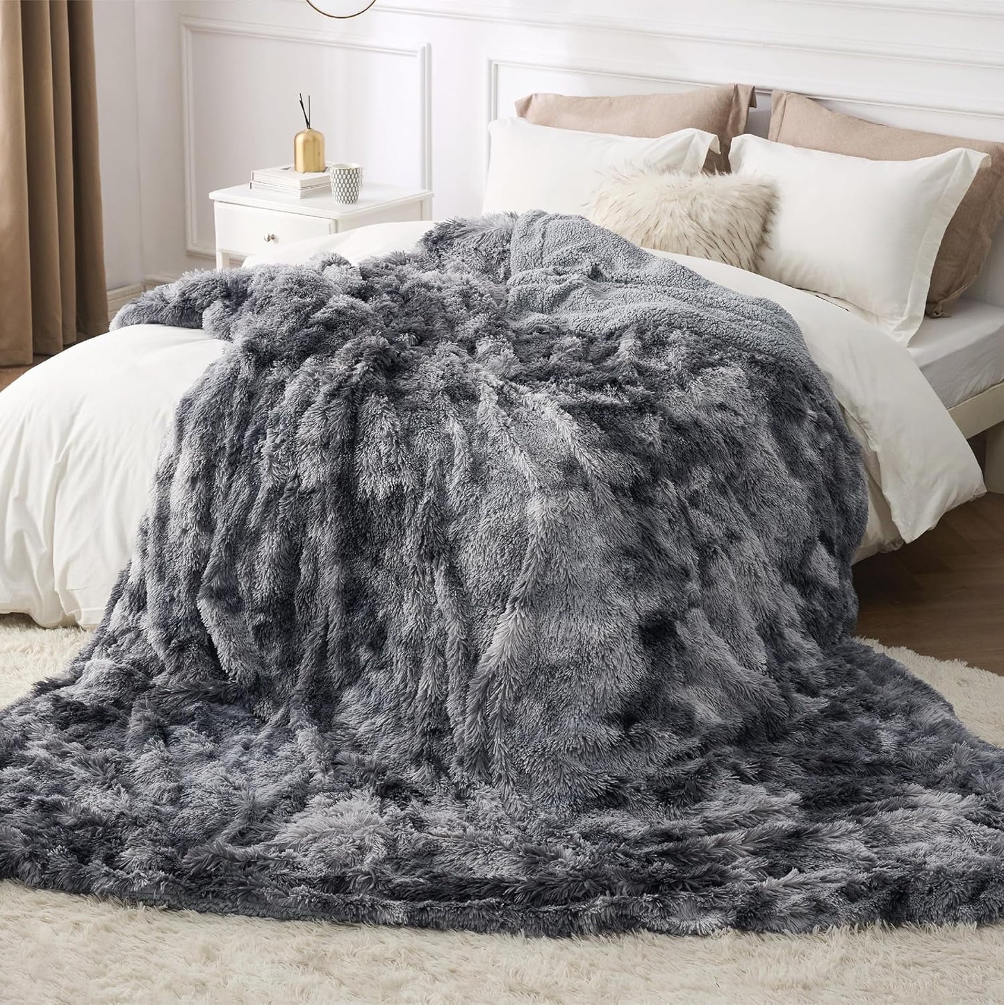 Bedsure GentleSoft Fluffy Fuzzy Faux Fur Throw Blanket for Couch, Soft Sherpa Fleece Cozy Gifts for Women, Plush Bed Blanket Room Decor for Men, Thick Warm Minky Teen Gifts Winter Bedding