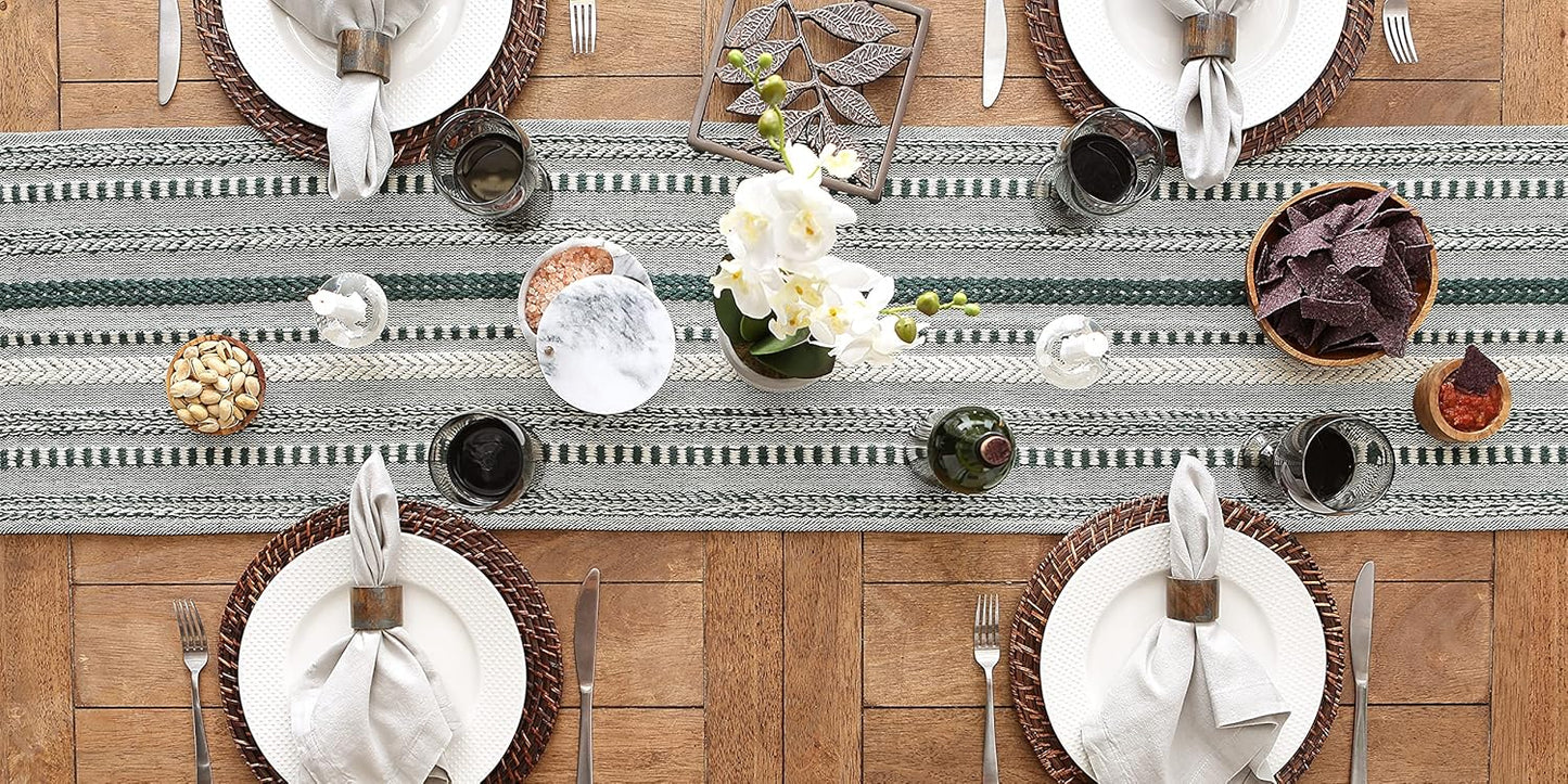 DII Farmhouse Braided Stripe Table Runner Collection, 15x72 (15x77, Fringe Included), Black