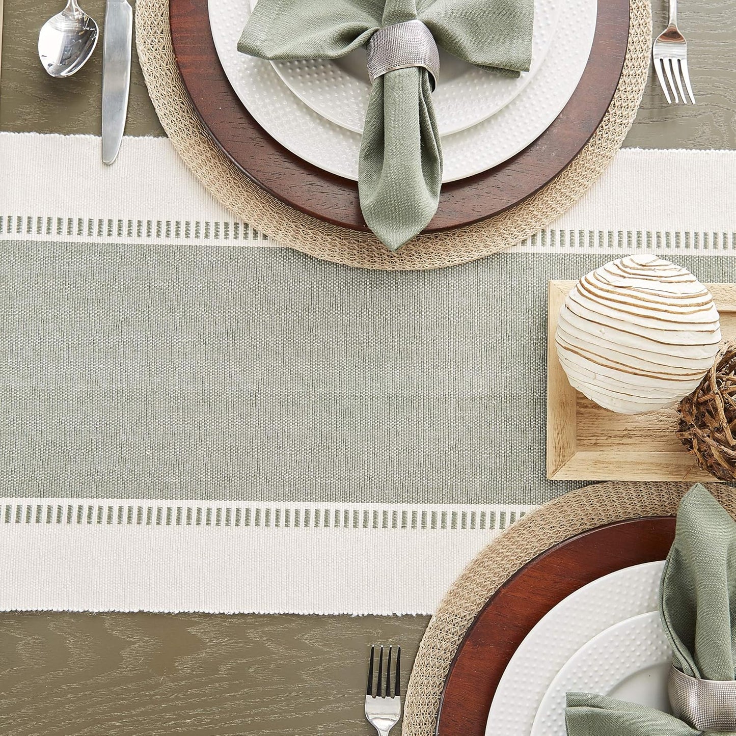 DII Dobby Stripe Woven Table Runner, 13x72-inch, French Blue