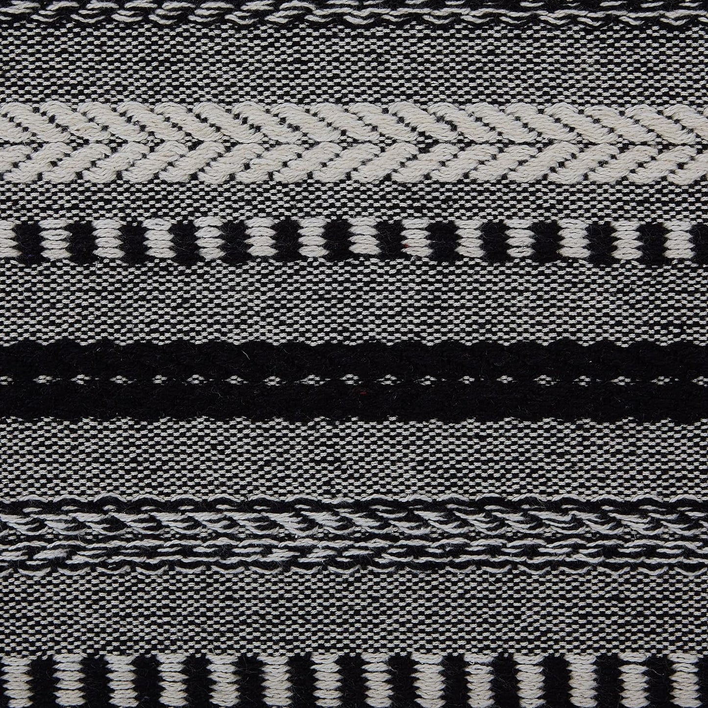 DII Farmhouse Braided Stripe Table Runner Collection, 15x72 (15x77, Fringe Included), Black