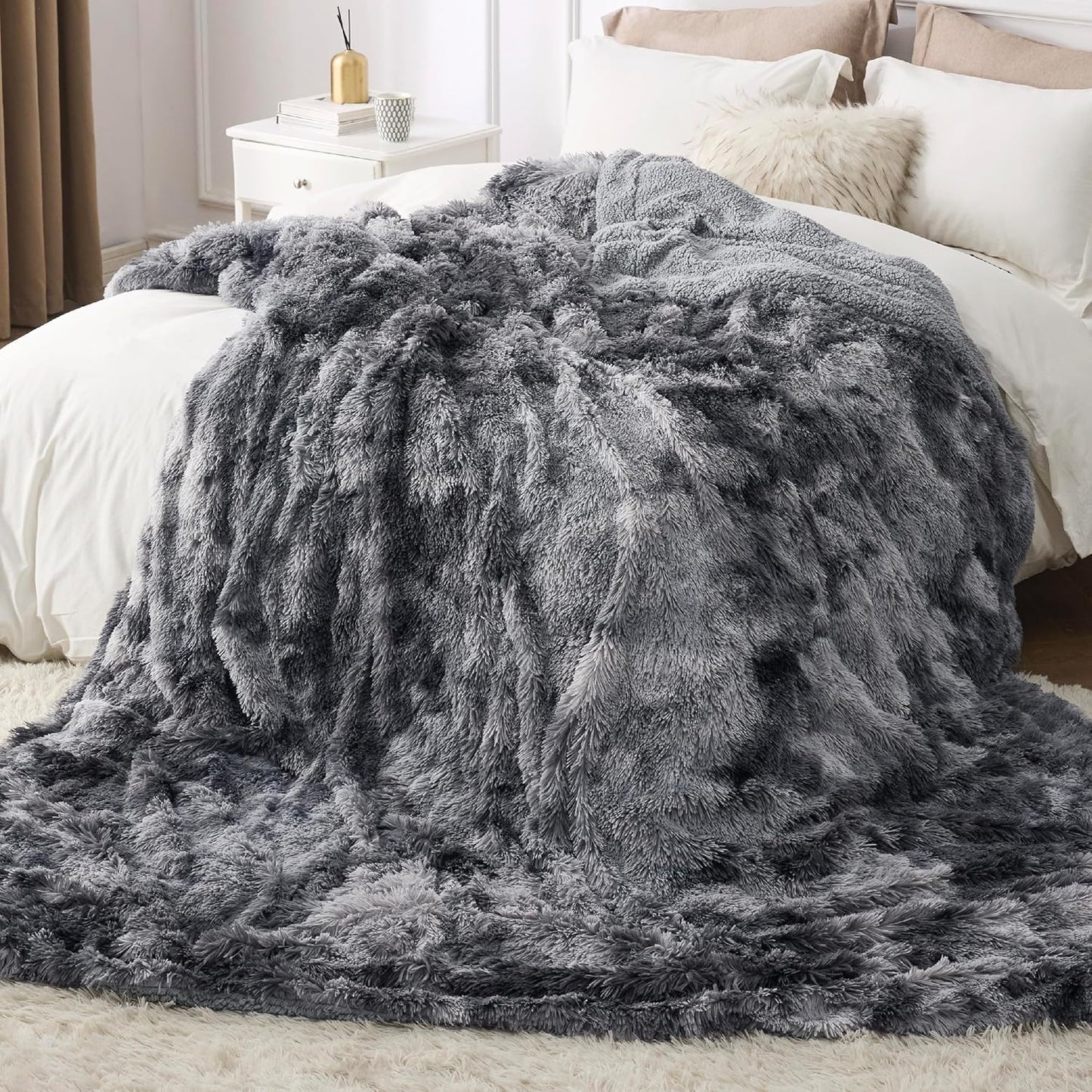 Bedsure GentleSoft Fluffy Fuzzy Faux Fur Throw Blanket for Couch, Soft Sherpa Fleece Cozy Gifts for Women, Plush Bed Blanket Room Decor for Men, Thick Warm Minky Teen Gifts Winter Bedding