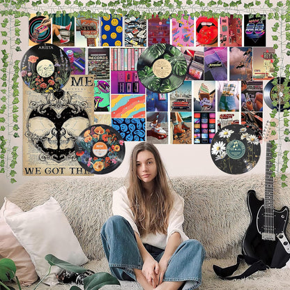 HK Studio Hippie Decor, Posters for Room Aesthetic - Botanical Wall Art, Record Decor, 4pcs 12"