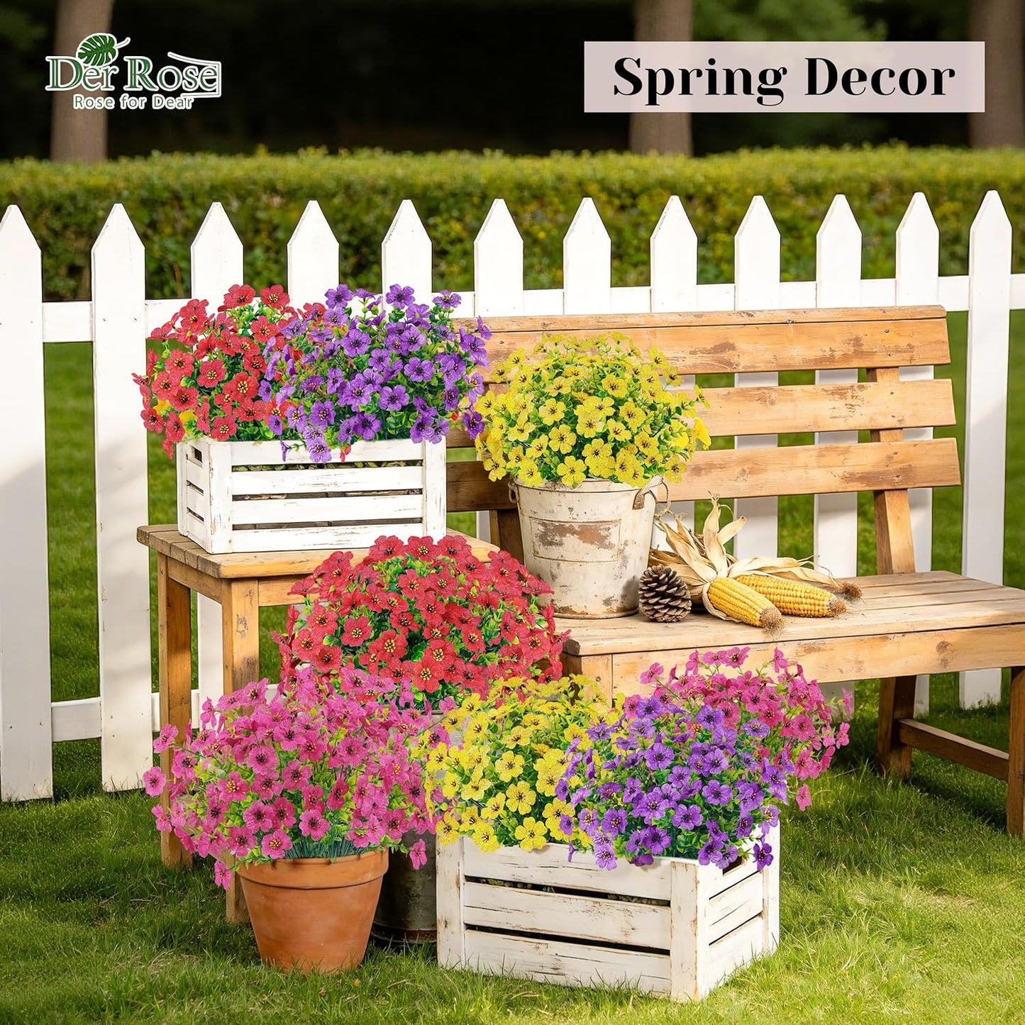 Der Rose 12 Bundles Artificial Flowers for Outdoors Fake Flowers Plants Spring Summer Decoration UV Resistant for Outside Home Porch Patio Garden Decor