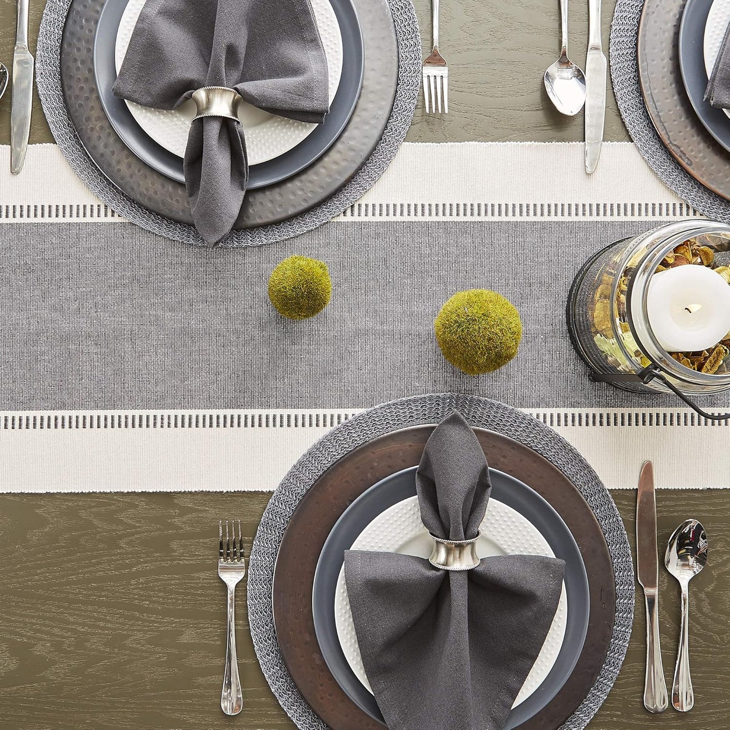 DII Dobby Stripe Woven Table Runner, 13x72-inch, French Blue