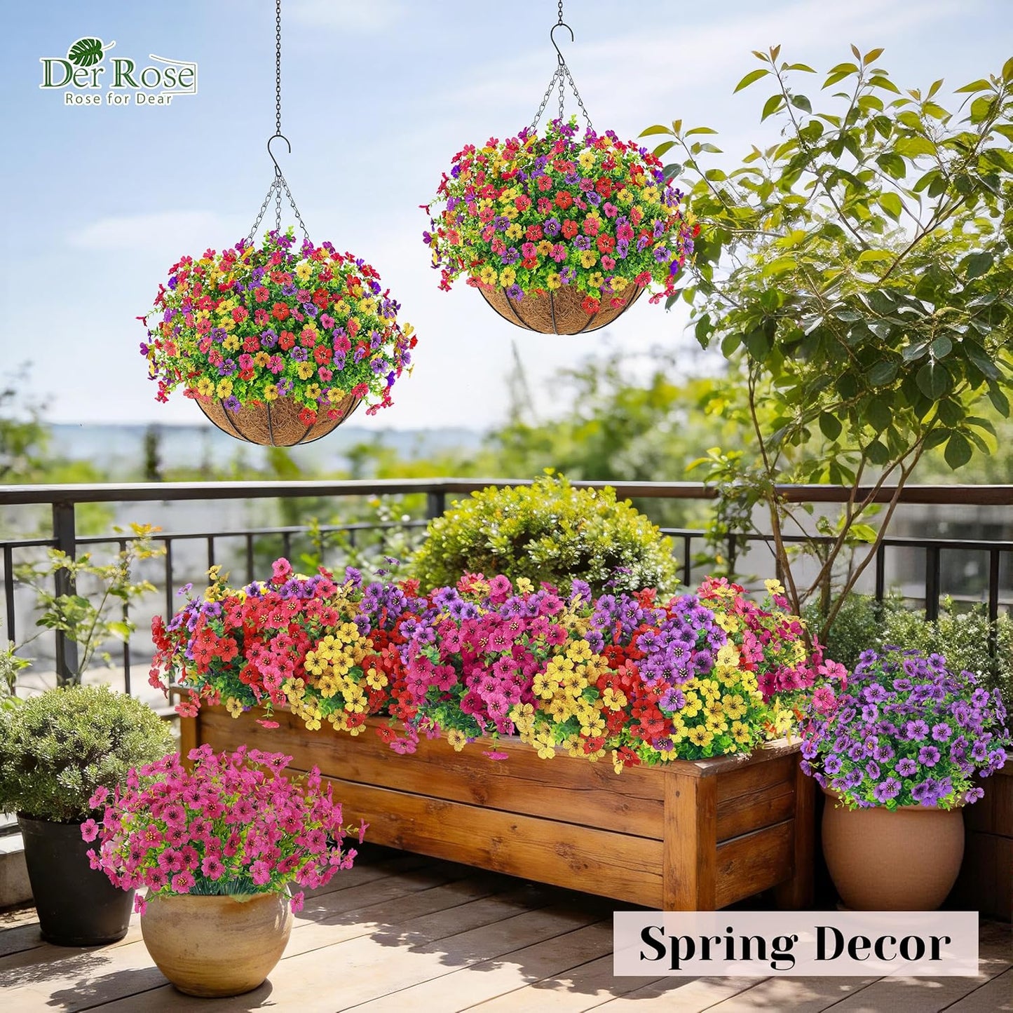 Der Rose 12 Bundles Artificial Flowers for Outdoors Fake Flowers Plants Spring Summer Decoration UV Resistant for Outside Home Porch Patio Garden Decor