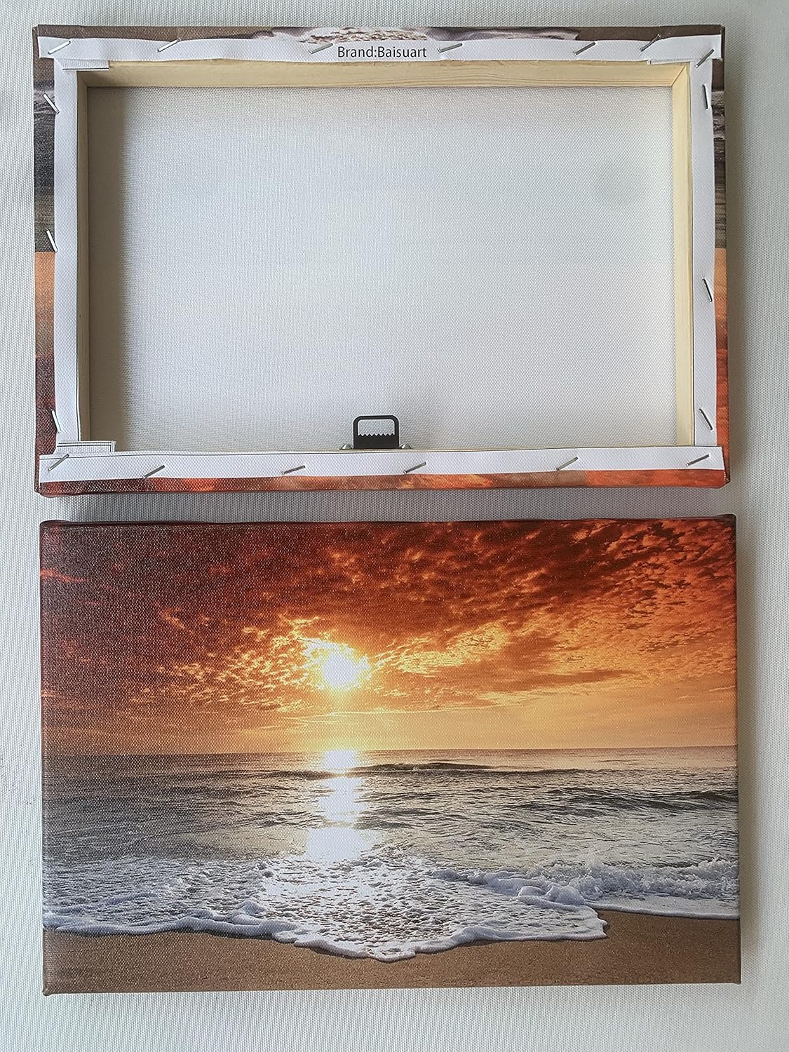 Baisuart S02250 Canvas Prints Wall Art Beach Sunset Ocean Waves Nature Pictures Stretched Canvas Wooden Framed for living Room Bedroom and Office