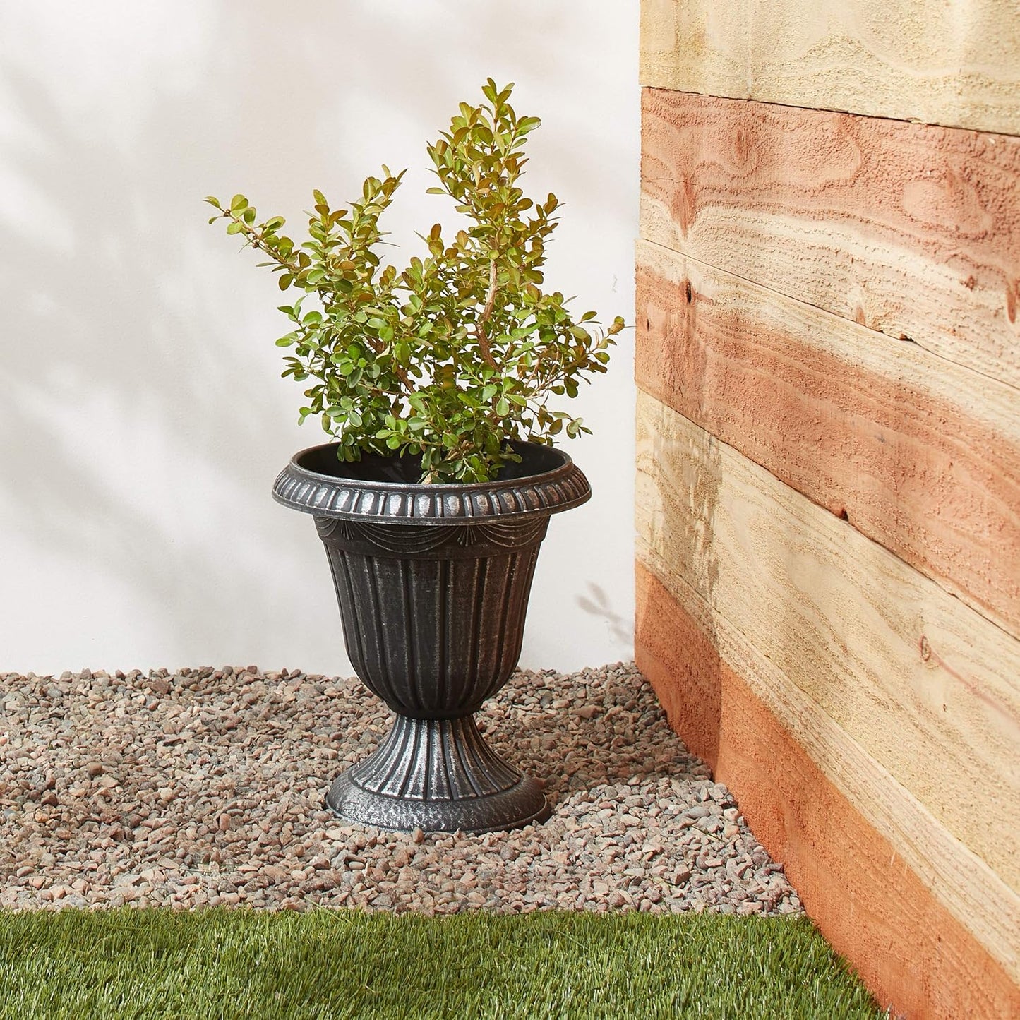 Arcadia Garden Products PL10CP Classic Traditional Plastic Urn Planter Indoor/Outdoor, 15" x 13", Brushed Copper