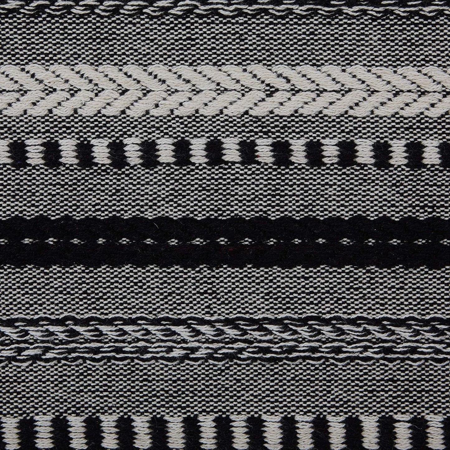 DII Farmhouse Braided Stripe Table Runner Collection, 15x72 (15x77, Fringe Included), Black