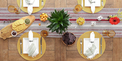 DII Farmhouse Braided Stripe Table Runner Collection, 15x72 (15x77, Fringe Included), Black