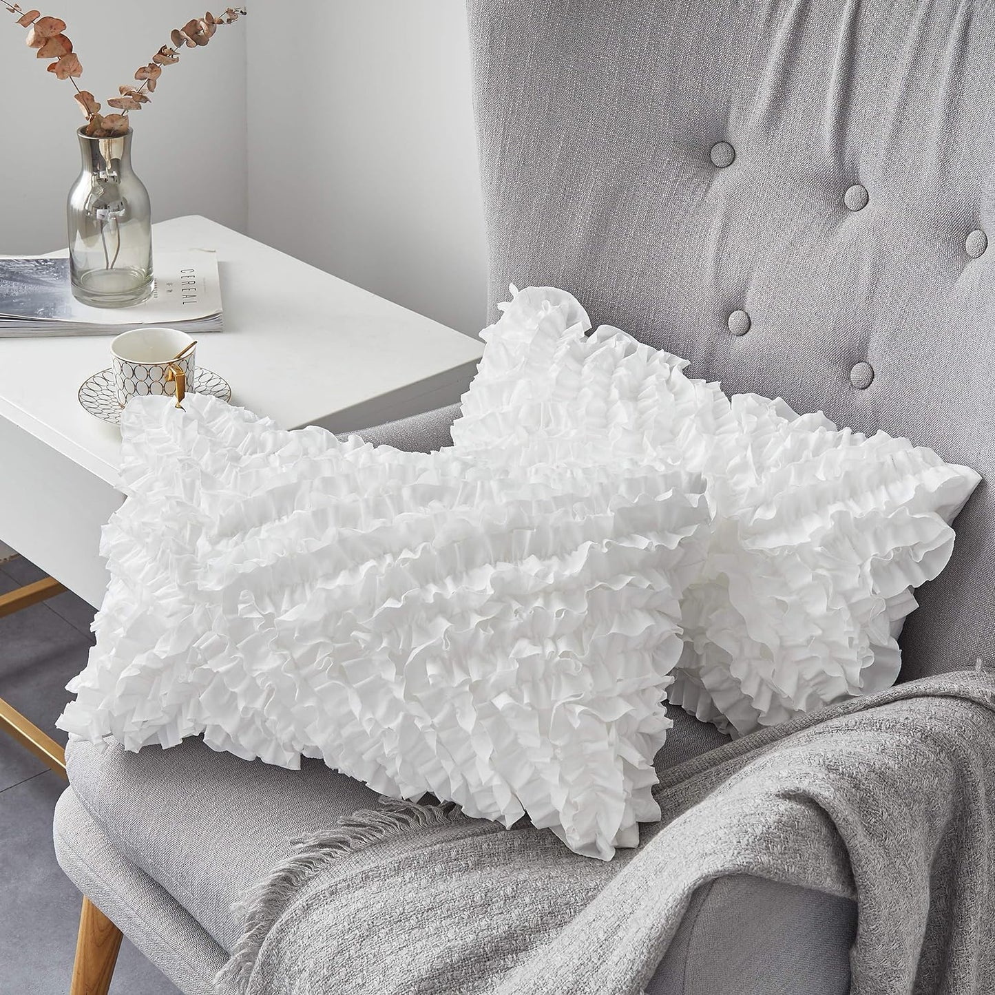 Oubonun 18"x18" Pillow Inserts (Set of 2) - Throw Pillow Inserts with 100% Cotton Cover - 18 Inch Square Interior Sofa Pillow Inserts - Decorative Pillow Insert Pair - White Couch Pillow