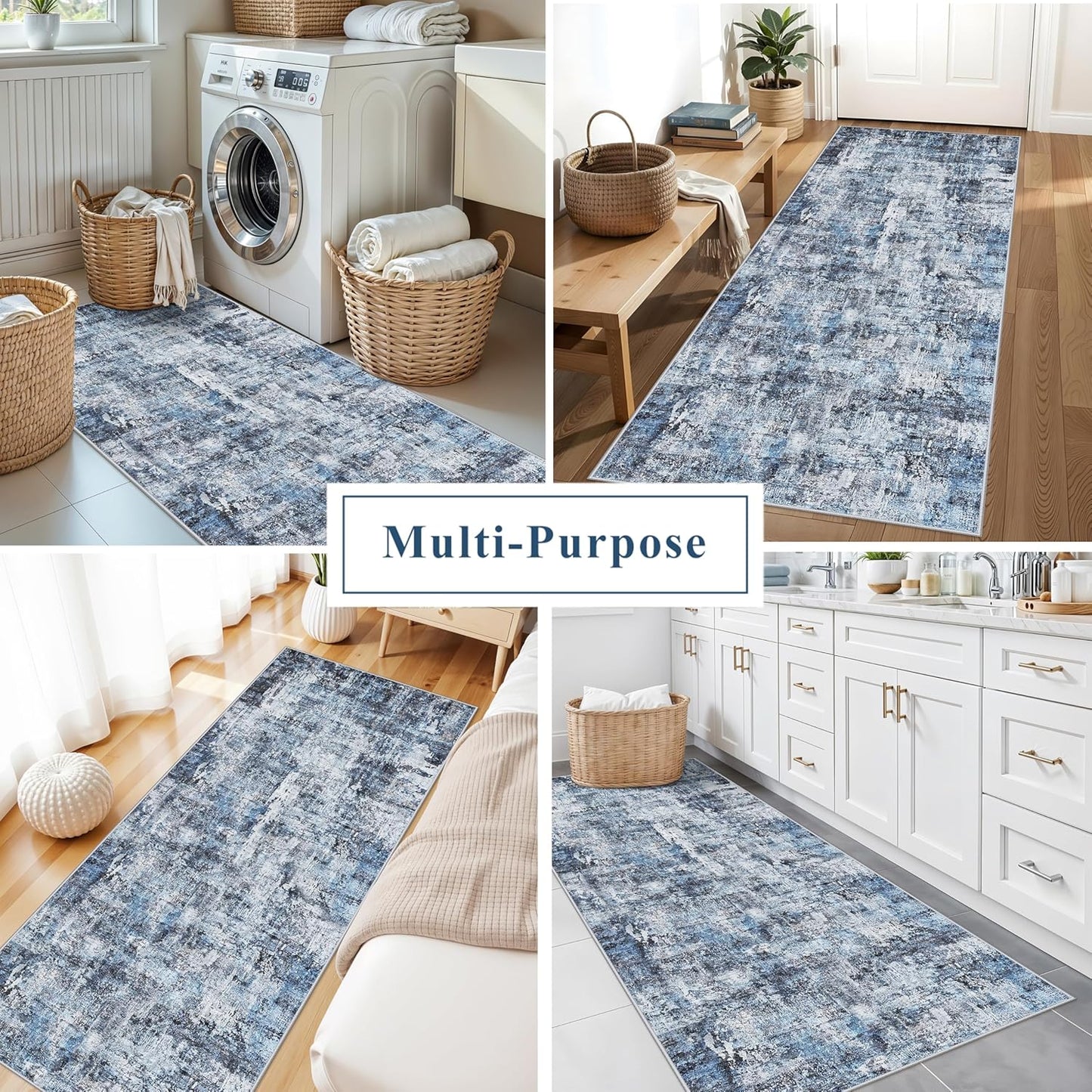 2x3 Washable Non-Slip Area Rug - Soft Low Pile Throw Rug for Kitchen Entryway Bedroom - Modern Indoor Door Mat with Rubber Backing (Beige Grey) - Colors A