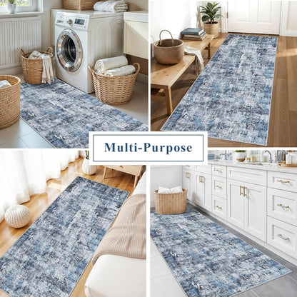 2x3 Washable Non-Slip Area Rug - Soft Low Pile Throw Rug for Kitchen Entryway Bedroom - Modern Indoor Door Mat with Rubber Backing (Beige Grey) - Colors A