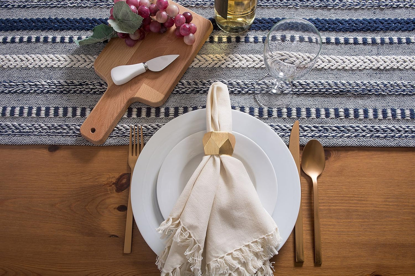 DII Farmhouse Braided Stripe Table Runner Collection, 15x72 (15x77, Fringe Included), Black