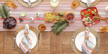 DII Farmhouse Braided Stripe Table Runner Collection, 15x72 (15x77, Fringe Included), Black