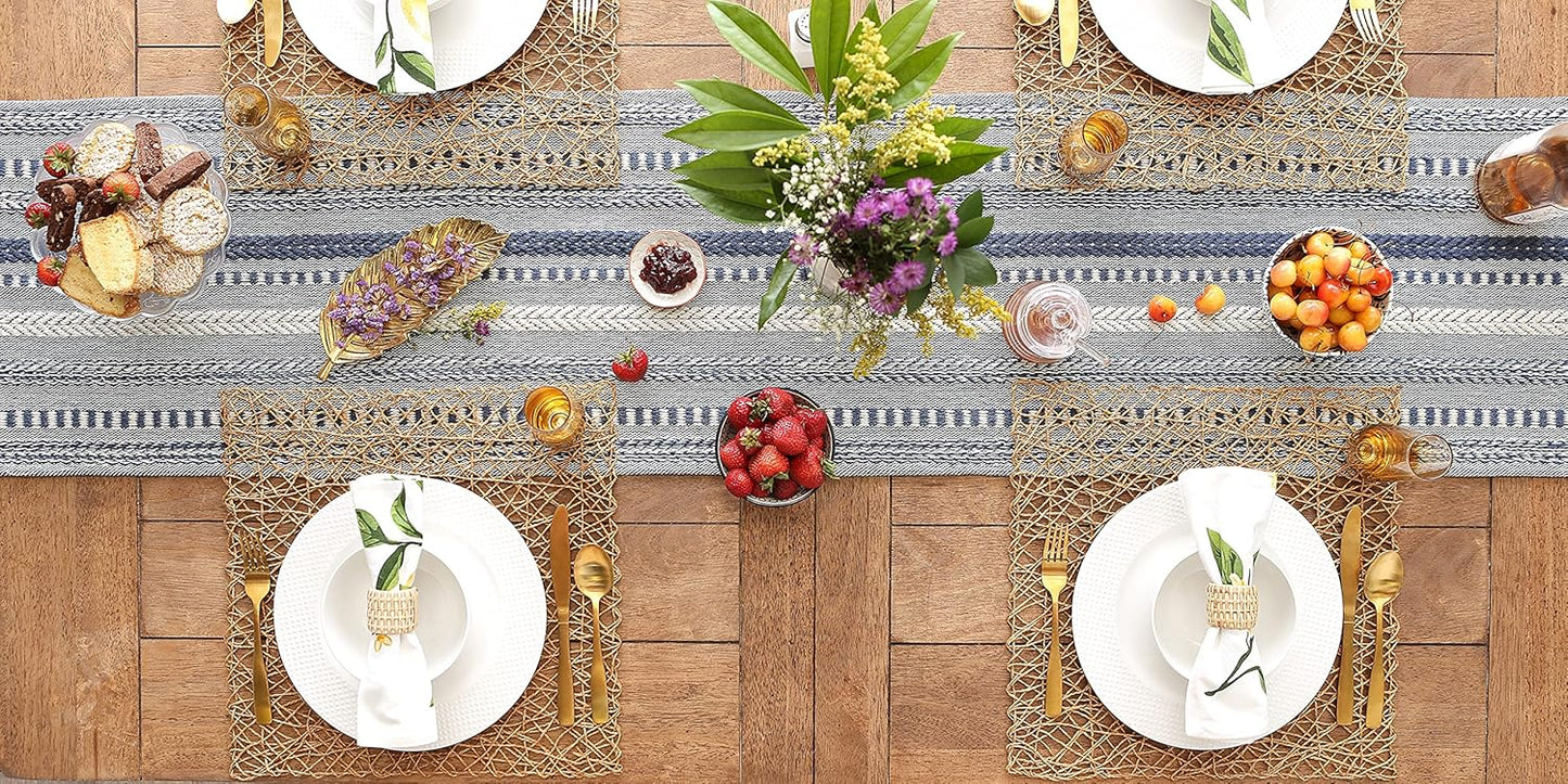 DII Farmhouse Braided Stripe Table Runner Collection, 15x72 (15x77, Fringe Included), Black