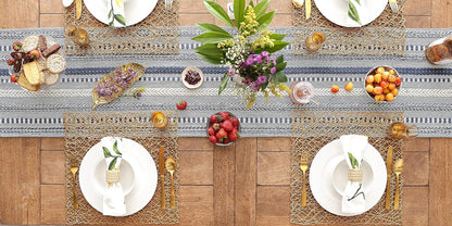 DII Farmhouse Braided Stripe Table Runner Collection, 15x72 (15x77, Fringe Included), Black