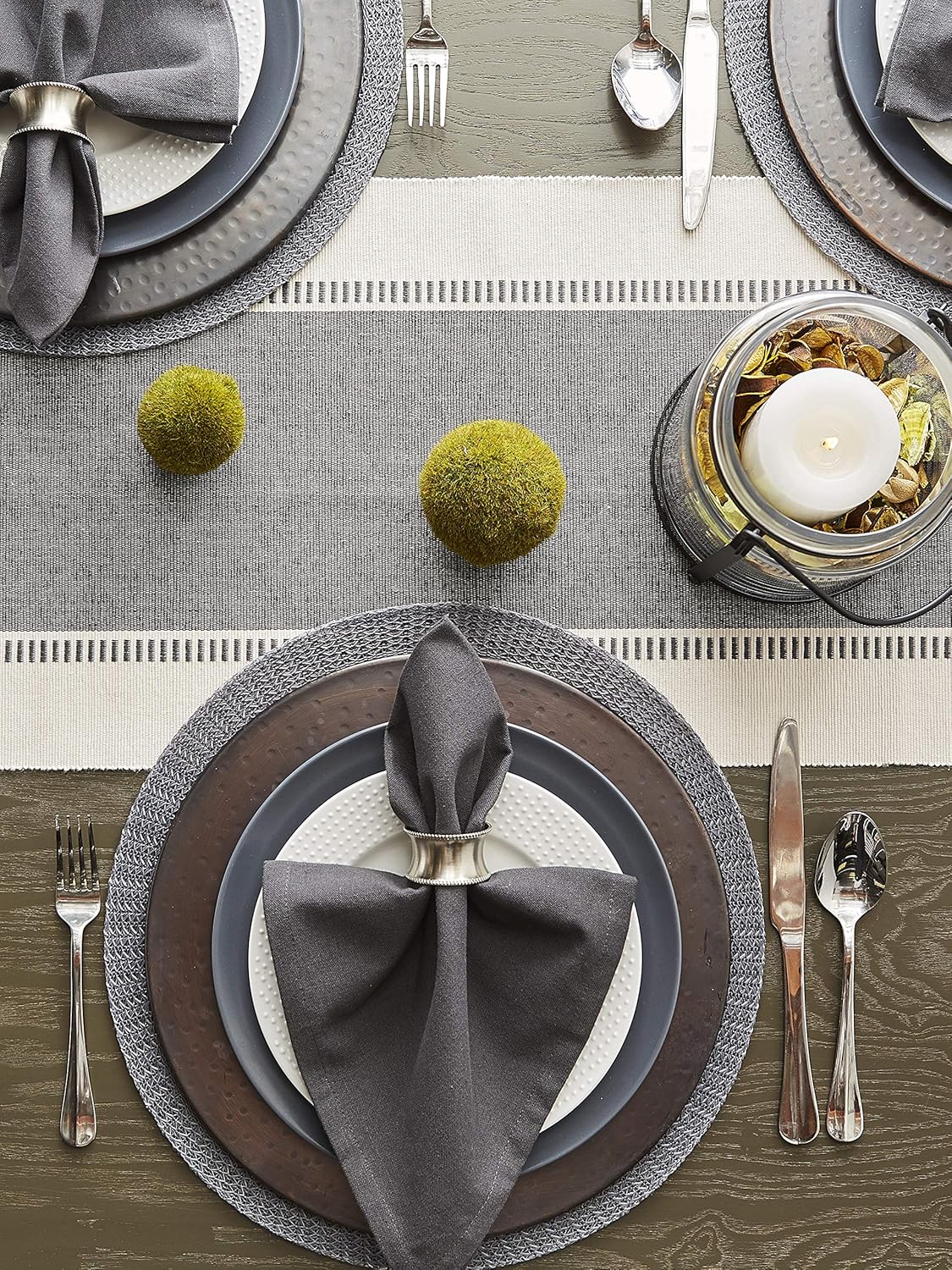 DII Dobby Stripe Woven Table Runner, 13x72-inch, French Blue