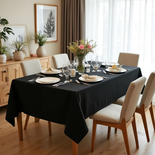 Rectangle Tablecloth, 60 x 84 Inch, Black | Stain and Wrinkle Resistant, Washable Polyester Cloth, Decorative Fabric Cover, For Dining Tables, Buffet Parties and Camping - Colors A