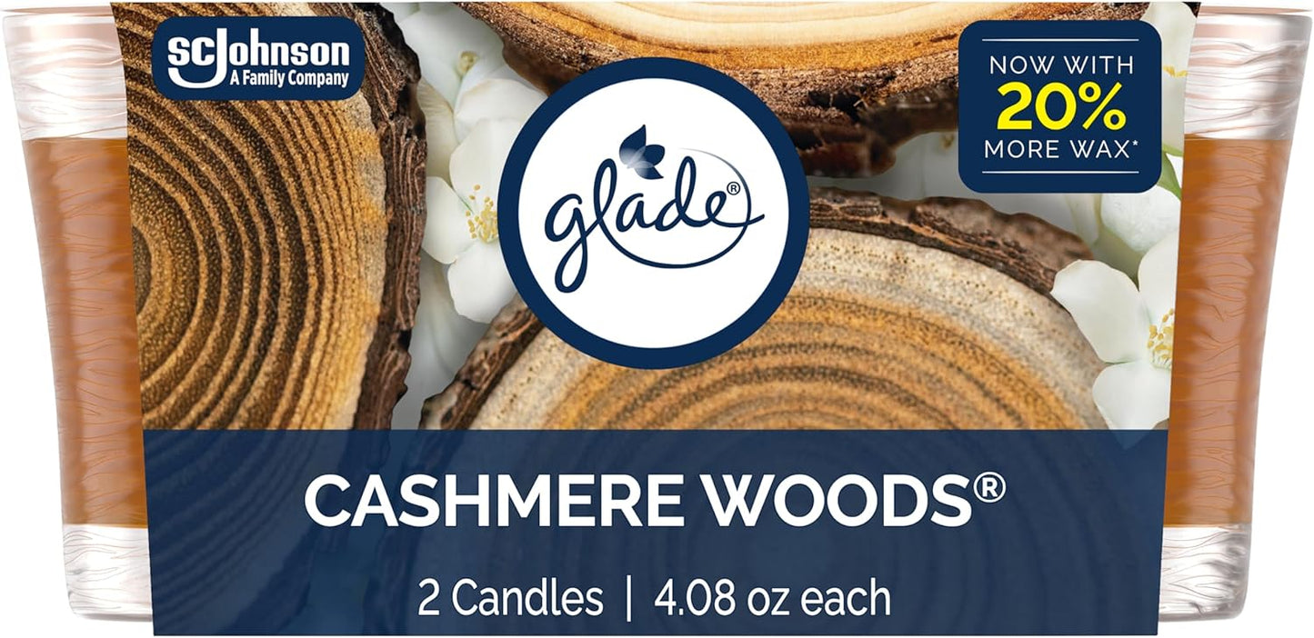 1-Wick Scented Candle Jar, Cashmere Woods, Air Freshener Infused with Essential Oils, 4.08 Oz, 2 Count