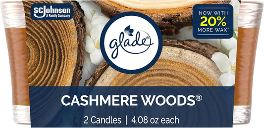 1-Wick Scented Candle Jar, Cashmere Woods, Air Freshener Infused with Essential Oils, 4.08 Oz, 2 Count