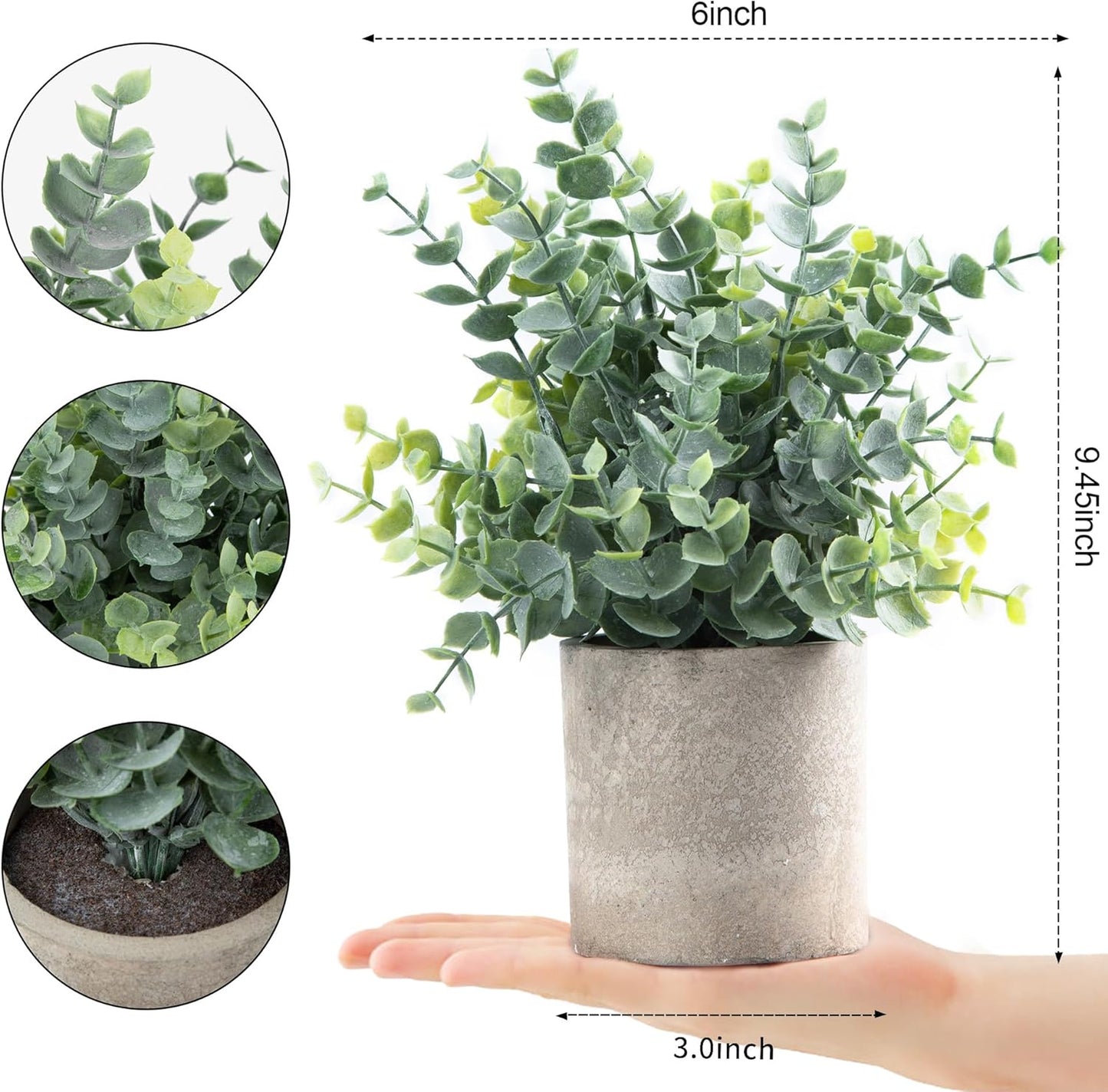 2 Pack Small Fake Plants Eucalyptus Potted,Sage Green | Small Space Artificial Plants for Bathroom Shelf Office Desk Home Farmhouse Room Coffee Table Tray Decor