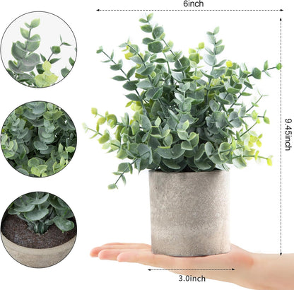 2 Pack Small Fake Plants Eucalyptus Potted,Sage Green | Small Space Artificial Plants for Bathroom Shelf Office Desk Home Farmhouse Room Coffee Table Tray Decor