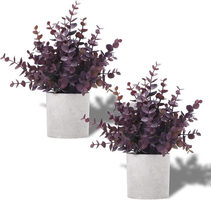 2 Pack Small Fake Plants Eucalyptus Potted,Sage Green | Small Space Artificial Plants for Bathroom Shelf Office Desk Home Farmhouse Room Coffee Table Tray Decor