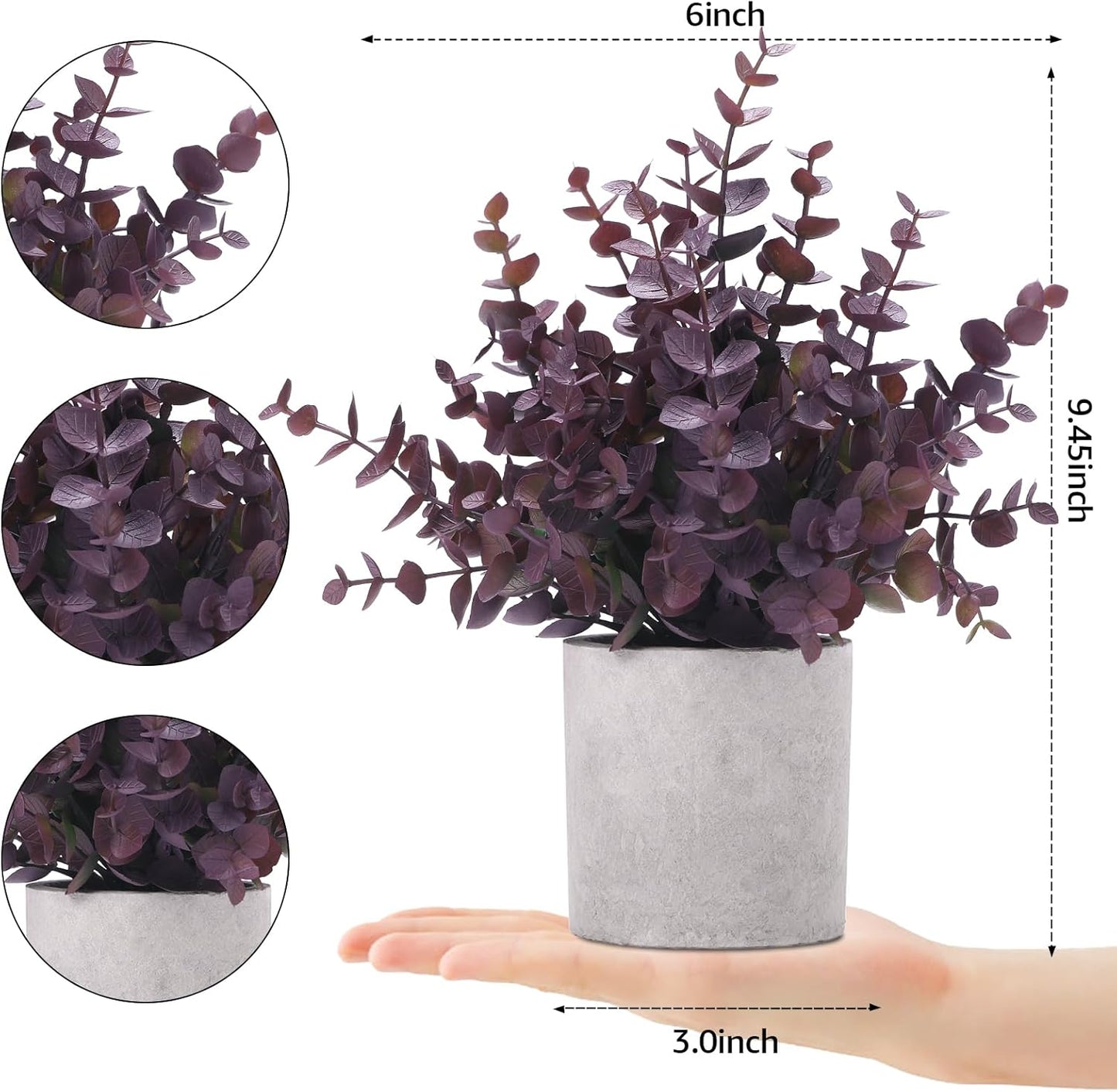 2 Pack Small Fake Plants Eucalyptus Potted,Sage Green | Small Space Artificial Plants for Bathroom Shelf Office Desk Home Farmhouse Room Coffee Table Tray Decor