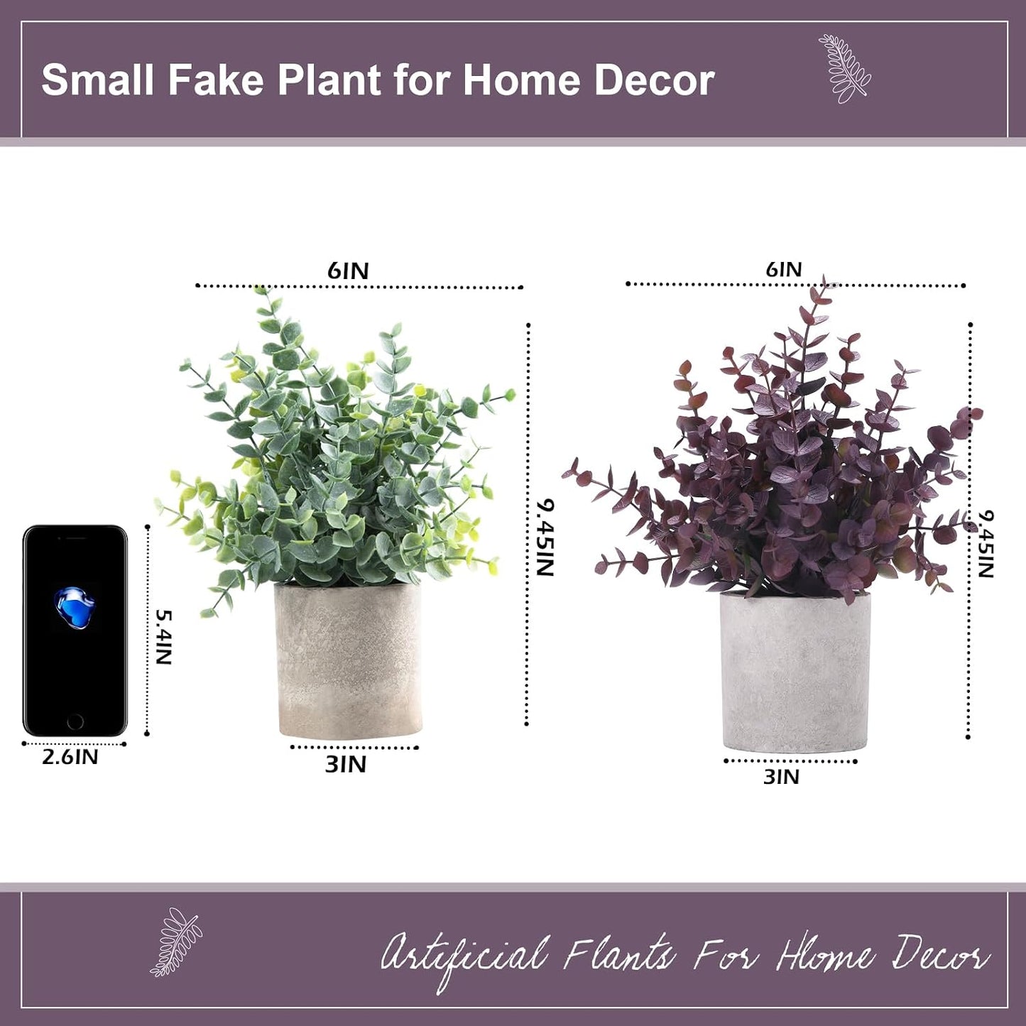 2 Pack Small Fake Plants Eucalyptus Potted,Sage Green | Small Space Artificial Plants for Bathroom Shelf Office Desk Home Farmhouse Room Coffee Table Tray Decor