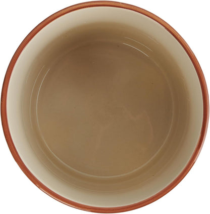 Footed Stoneware Planter with Abstract Print, Rust and White
