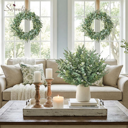 Artificial Greenery Stems, Faux Eucalyptus Stems Bulk with Fake Leaves, Mixed Greenery for Centerpieces and Vase, Artificial Eucalyptus Plants for DIY Flower Wedding Home Decor