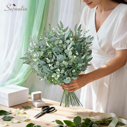 Artificial Greenery Stems, Faux Eucalyptus Stems Bulk with Fake Leaves, Mixed Greenery for Centerpieces and Vase, Artificial Eucalyptus Plants for DIY Flower Wedding Home Decor