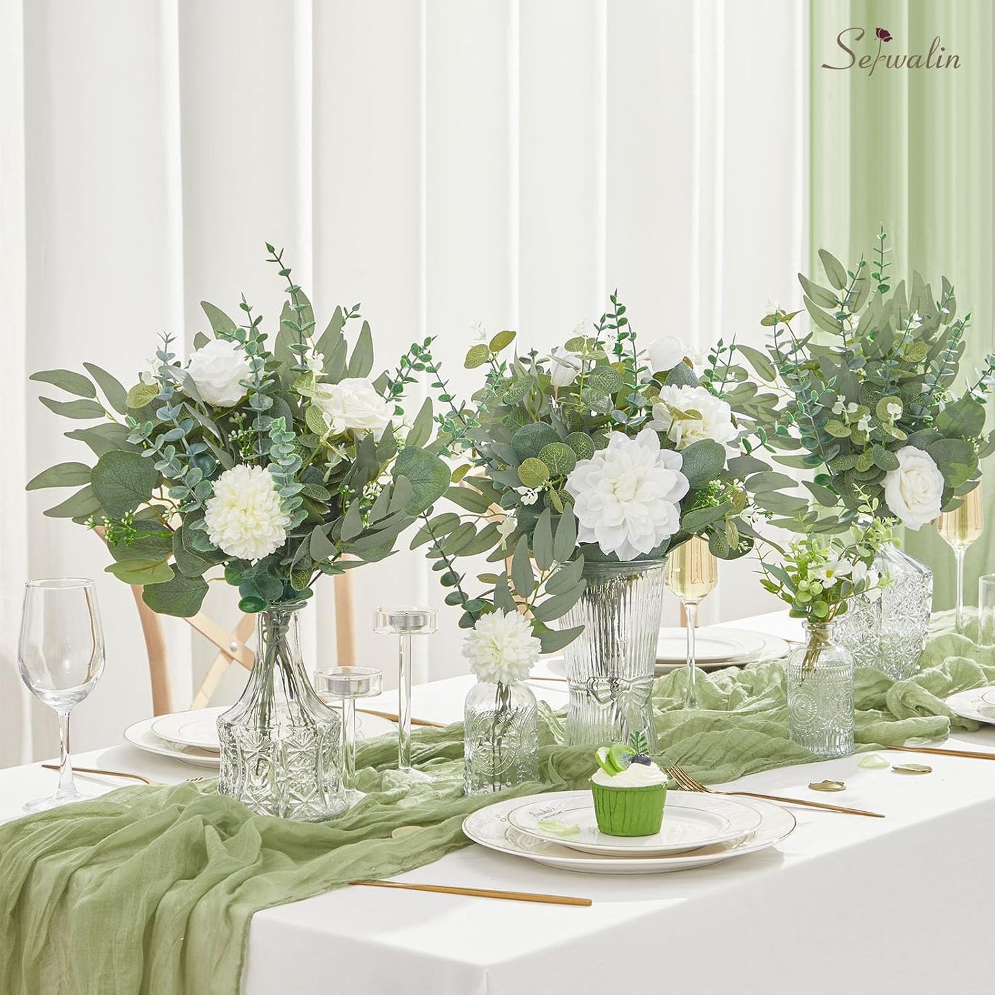 Artificial Greenery Stems, Faux Eucalyptus Stems Bulk with Fake Leaves, Mixed Greenery for Centerpieces and Vase, Artificial Eucalyptus Plants for DIY Flower Wedding Home Decor