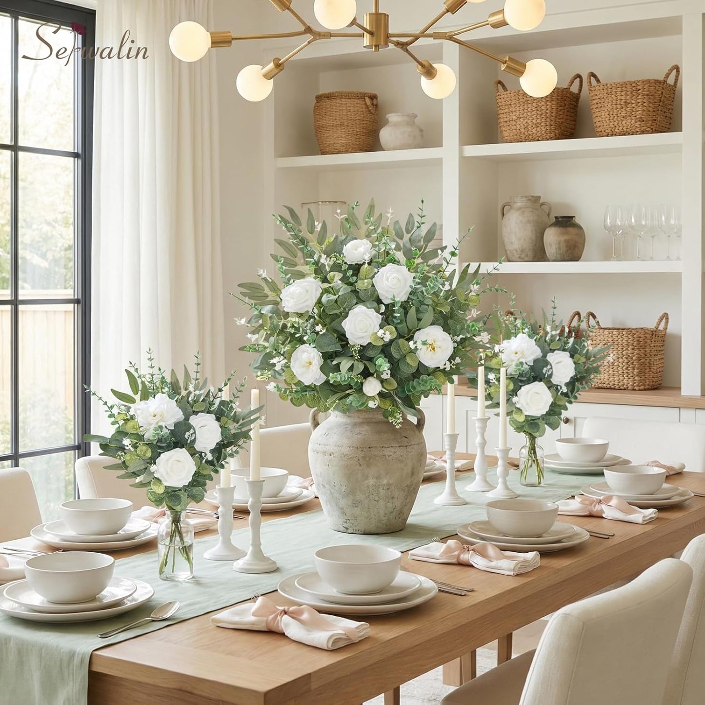 Artificial Greenery Stems, Faux Eucalyptus Stems Bulk with Fake Leaves, Mixed Greenery for Centerpieces and Vase, Artificial Eucalyptus Plants for DIY Flower Wedding Home Decor