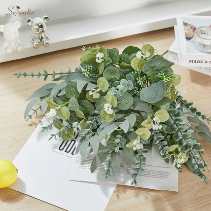 Artificial Greenery Stems, Faux Eucalyptus Stems Bulk with Fake Leaves, Mixed Greenery for Centerpieces and Vase, Artificial Eucalyptus Plants for DIY Flower Wedding Home Decor