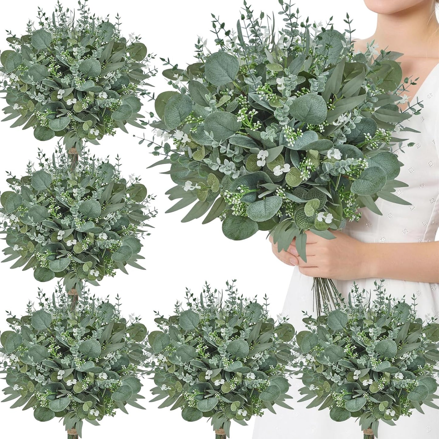 Artificial Greenery Stems, Faux Eucalyptus Stems Bulk with Fake Leaves, Mixed Greenery for Centerpieces and Vase, Artificial Eucalyptus Plants for DIY Flower Wedding Home Decor