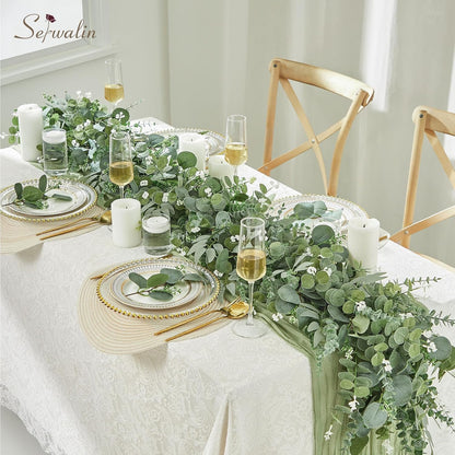 Artificial Greenery Stems, Faux Eucalyptus Stems Bulk with Fake Leaves, Mixed Greenery for Centerpieces and Vase, Artificial Eucalyptus Plants for DIY Flower Wedding Home Decor