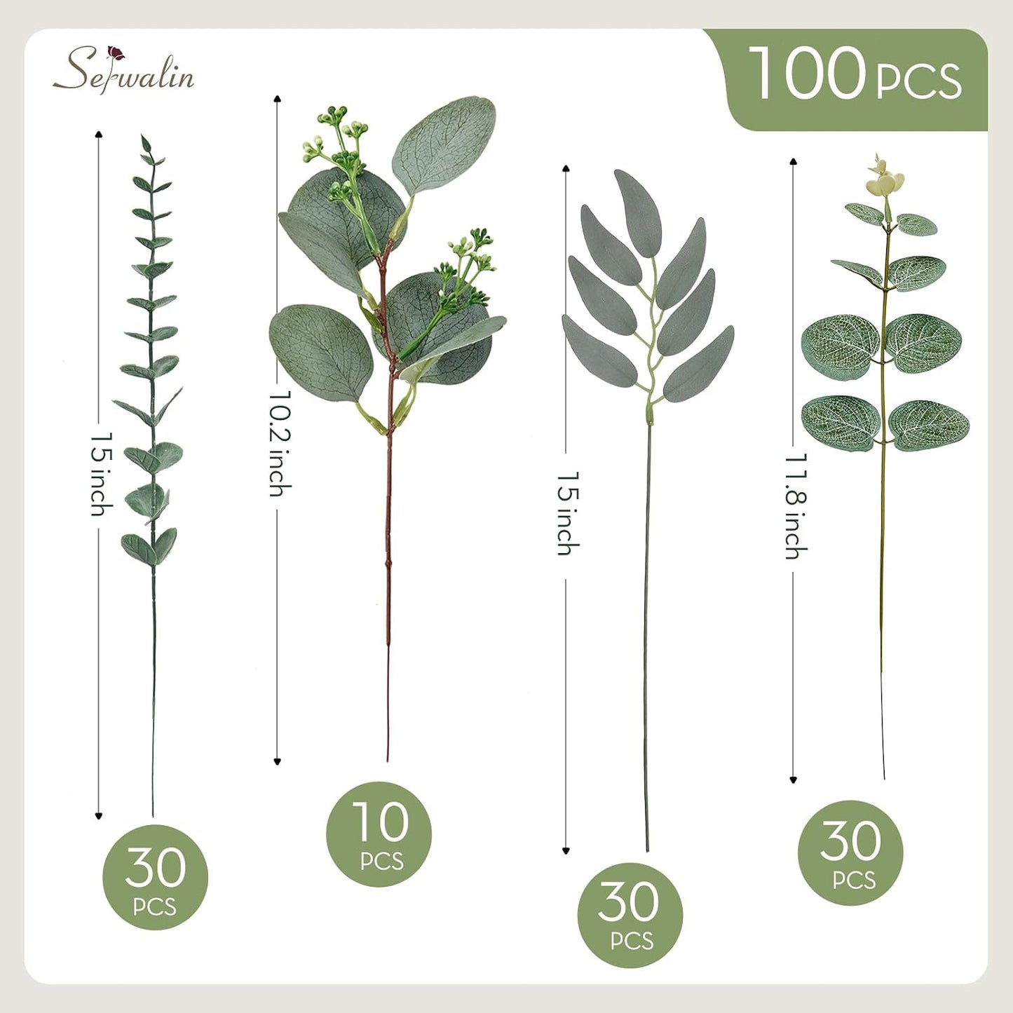 Artificial Greenery Stems, Faux Eucalyptus Stems Bulk with Fake Leaves, Mixed Greenery for Centerpieces and Vase, Artificial Eucalyptus Plants for DIY Flower Wedding Home Decor