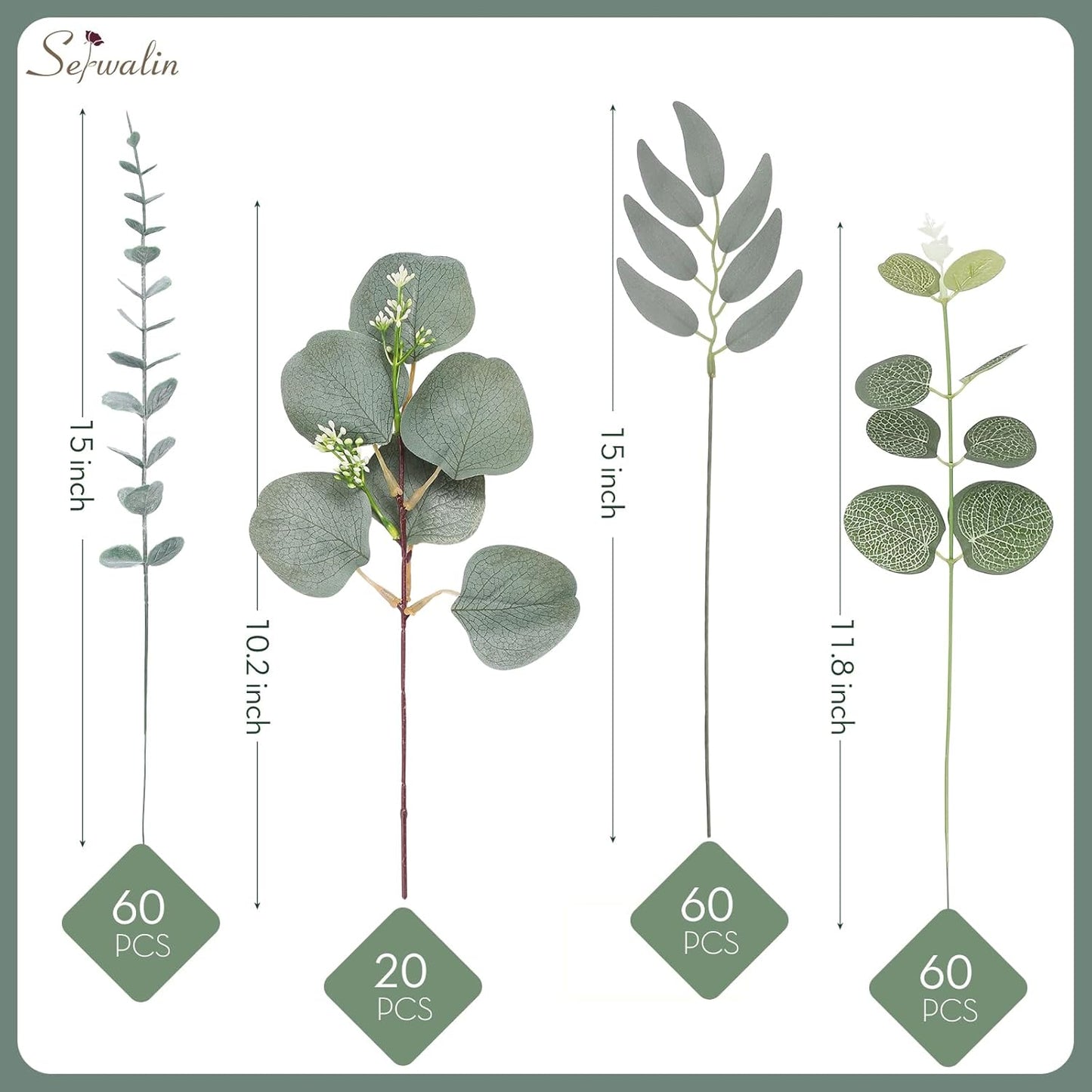 Artificial Greenery Stems, Faux Eucalyptus Stems Bulk with Fake Leaves, Mixed Greenery for Centerpieces and Vase, Artificial Eucalyptus Plants for DIY Flower Wedding Home Decor