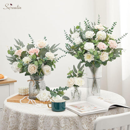 Artificial Greenery Stems, Faux Eucalyptus Stems Bulk with Fake Leaves, Mixed Greenery for Centerpieces and Vase, Artificial Eucalyptus Plants for DIY Flower Wedding Home Decor