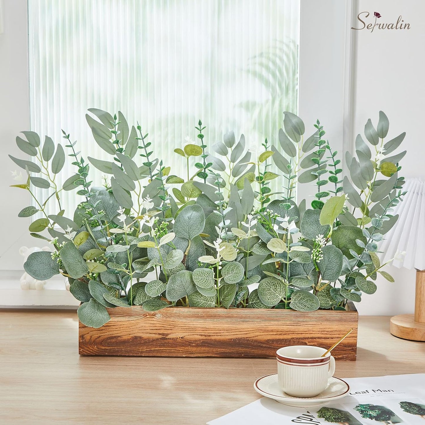 Artificial Greenery Stems, Faux Eucalyptus Stems Bulk with Fake Leaves, Mixed Greenery for Centerpieces and Vase, Artificial Eucalyptus Plants for DIY Flower Wedding Home Decor