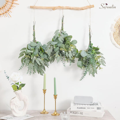 Artificial Greenery Stems, Faux Eucalyptus Stems Bulk with Fake Leaves, Mixed Greenery for Centerpieces and Vase, Artificial Eucalyptus Plants for DIY Flower Wedding Home Decor