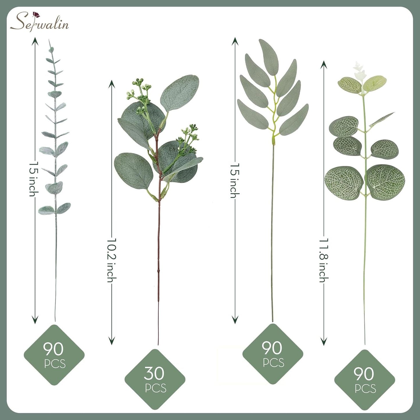 Artificial Greenery Stems, Faux Eucalyptus Stems Bulk with Fake Leaves, Mixed Greenery for Centerpieces and Vase, Artificial Eucalyptus Plants for DIY Flower Wedding Home Decor