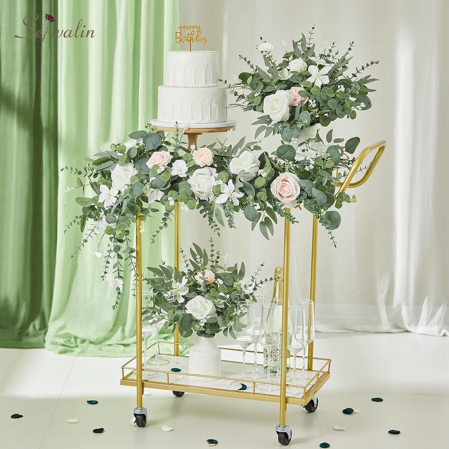Artificial Greenery Stems, Faux Eucalyptus Stems Bulk with Fake Leaves, Mixed Greenery for Centerpieces and Vase, Artificial Eucalyptus Plants for DIY Flower Wedding Home Decor