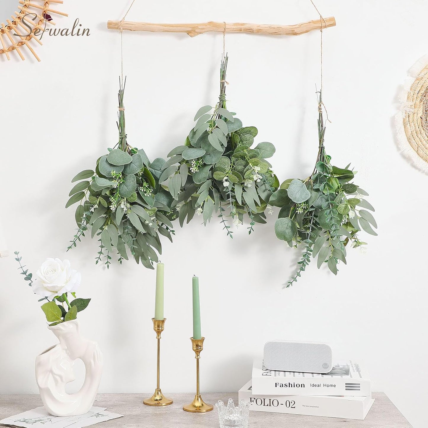 Artificial Greenery Stems, Faux Eucalyptus Stems Bulk with Fake Leaves, Mixed Greenery for Centerpieces and Vase, Artificial Eucalyptus Plants for DIY Flower Wedding Home Decor
