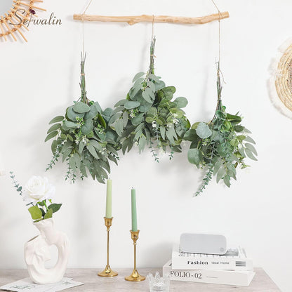 Artificial Greenery Stems, Faux Eucalyptus Stems Bulk with Fake Leaves, Mixed Greenery for Centerpieces and Vase, Artificial Eucalyptus Plants for DIY Flower Wedding Home Decor