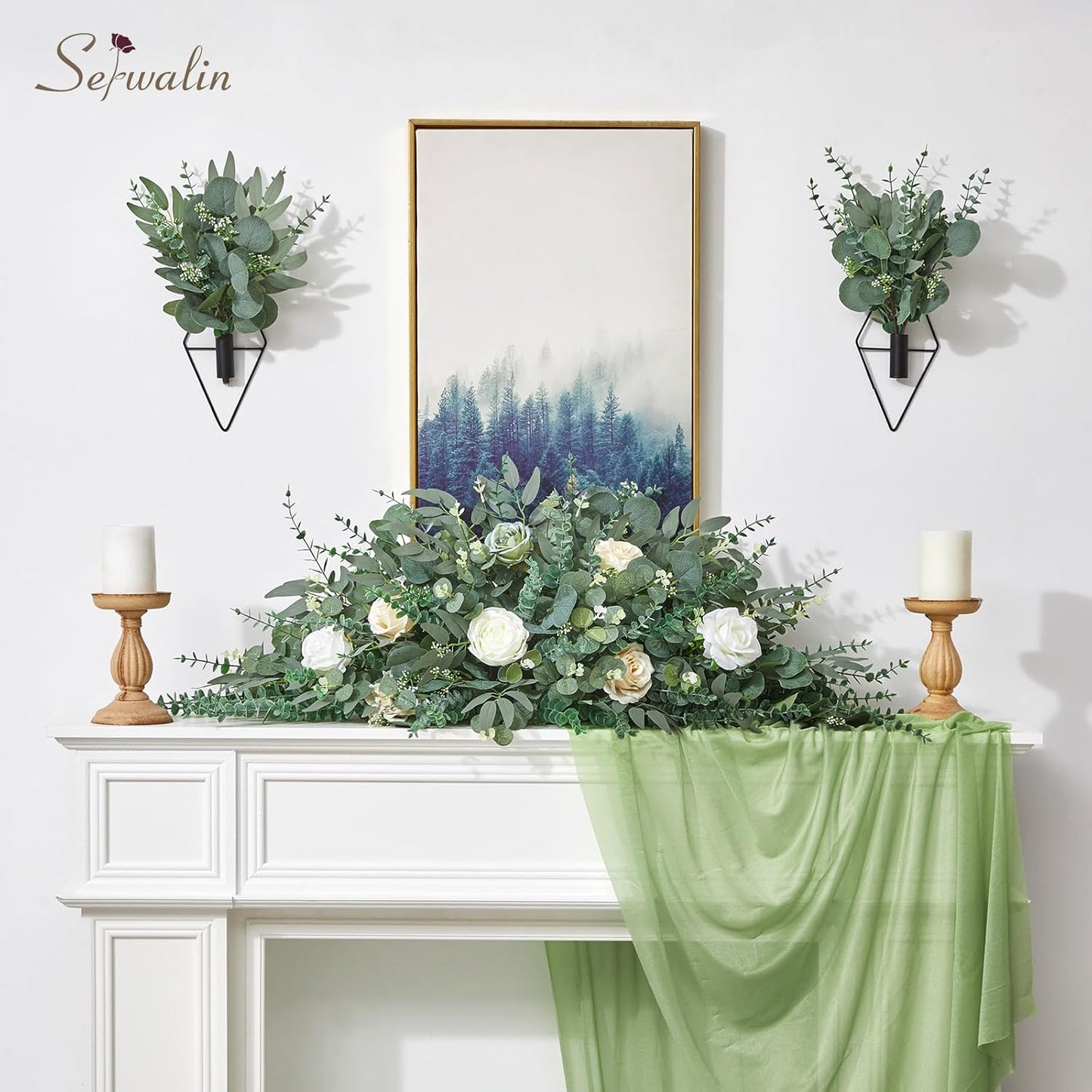 Artificial Greenery Stems, Faux Eucalyptus Stems Bulk with Fake Leaves, Mixed Greenery for Centerpieces and Vase, Artificial Eucalyptus Plants for DIY Flower Wedding Home Decor